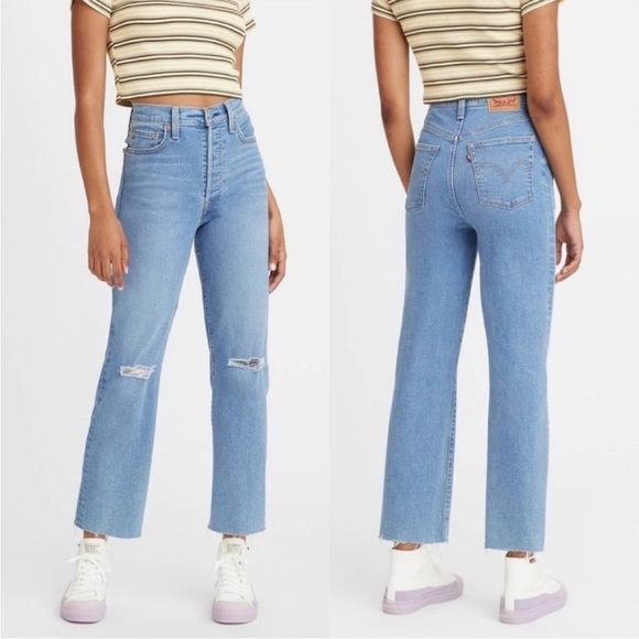 Levi's Denim - Levi’s Ribcage Straight Ankle Distressed Jeans in Fall Trip Blue size 24